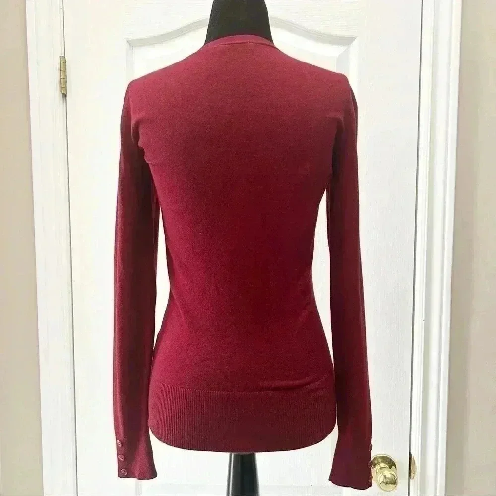 Ricki’s Burgundy Cardigan V Neck Button Front Fitted Size Small - Picture 15 of 16